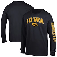 T-shirt à manches longues noir Champion Iowa Hawkeyes pour homme avec logo Arch Over et 2 coups
