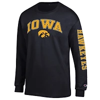 T-shirt à manches longues noir Champion Iowa Hawkeyes pour homme avec logo Arch Over et 2 coups