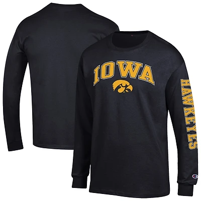 Men's Champion Black Iowa Hawkeyes Arch Over Logo 2-Hit Long Sleeve T-Shirt