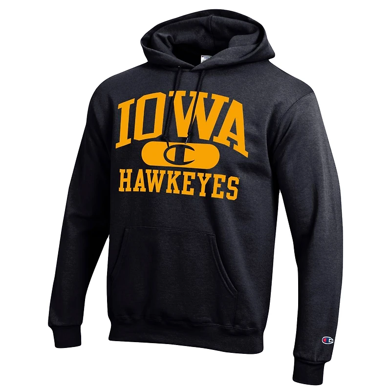 Men's Champion Black Iowa Hawkeyes Arch Pill Pullover Hoodie