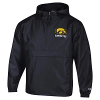 Men's Champion Black Iowa Hawkeyes Delay Packable Half-Zip Jacket