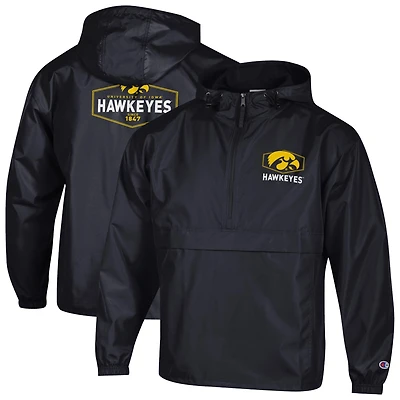 Men's Champion Black Iowa Hawkeyes Delay Packable Half-Zip Jacket