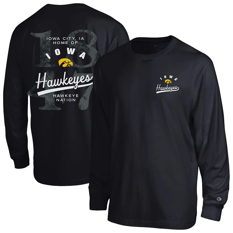 Men's Champion Black Iowa Hawkeyes Laminated All-Star Long Sleeve T-Shirt