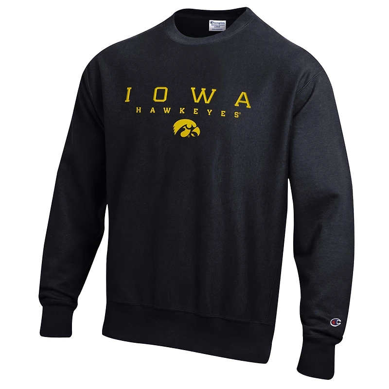 Sweat-shirt Champion noir pour homme, modèle Relentless Reverse Weave des Iowa Hawkeyes.