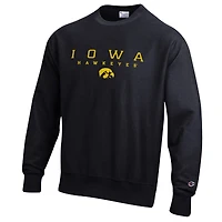 Sweat-shirt Champion noir pour homme, modèle Relentless Reverse Weave des Iowa Hawkeyes.