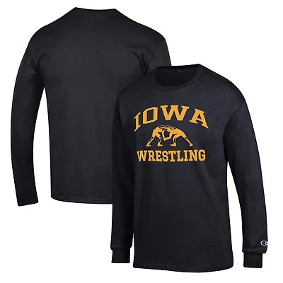 T-shirt à manches longues Champion Black Iowa Hawkeyes Wrestling Icon pour homme