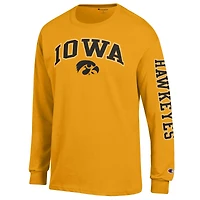 Men's Champion  Gold Iowa Hawkeyes Arch Over Logo 2-Hit Long Sleeve T-Shirt