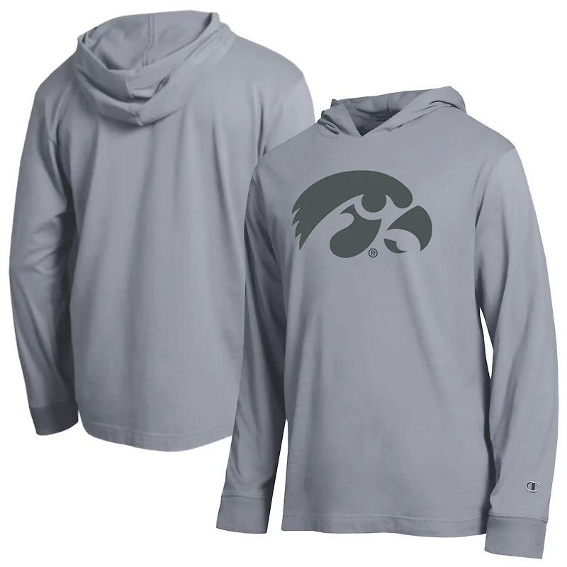 Men's Champion  Gray Iowa Hawkeyes Tonal All-Star Long Sleeve Hooded T-Shirt