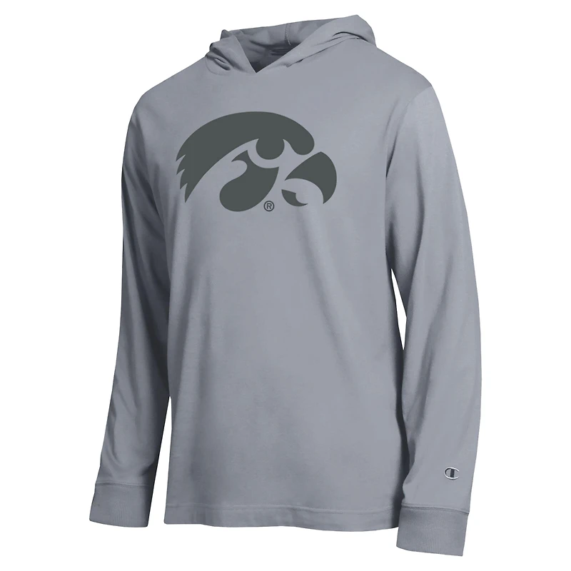 Men's Champion  Gray Iowa Hawkeyes Tonal All-Star Long Sleeve Hooded T-Shirt
