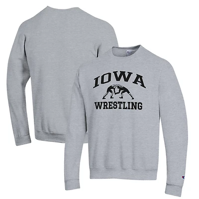 Men's Champion Gray Iowa Hawkeyes Wrestling Icon Powerblend Pullover Sweatshirt
