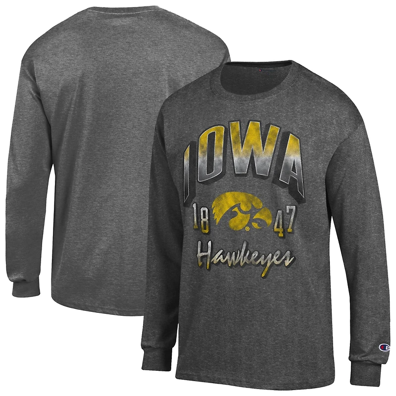 Men's Champion  Heather Charcoal Iowa Hawkeyes Bold Long-Sleeve T-Shirt