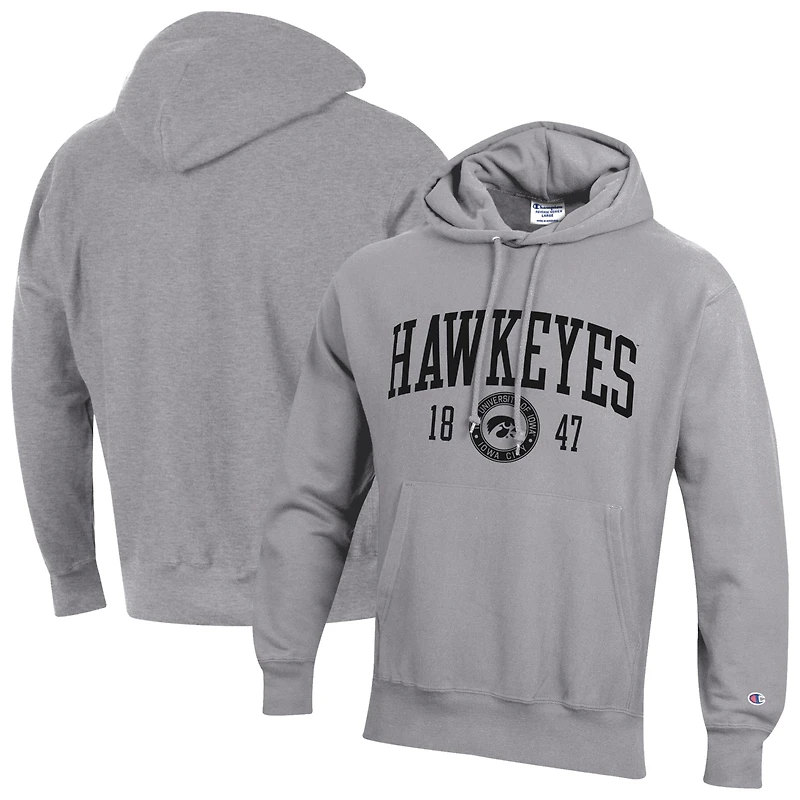 Men's Champion  Heather Gray Iowa Hawkeyes Established Reverse Weave Hoodie