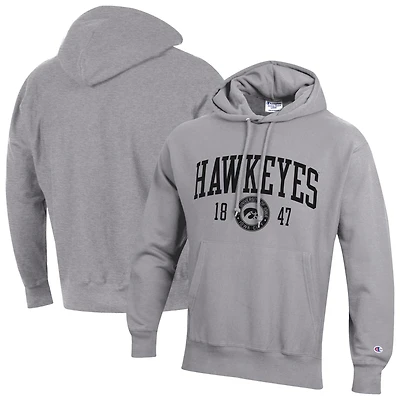 Men's Champion Heather Gray Iowa Hawkeyes Established Reverse Weave Hoodie