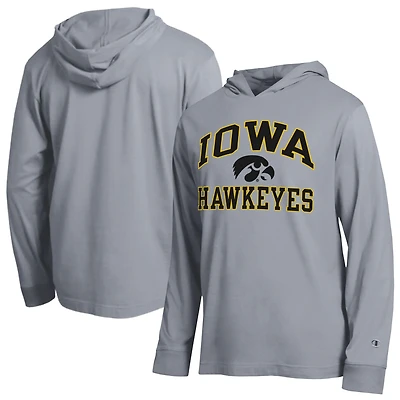 Men's Champion  Heather Gray Iowa Hawkeyes High Motor All-Star Long Sleeve Hooded T-Shirt