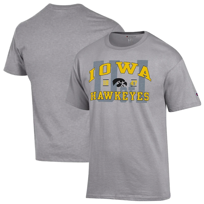 T-shirt universitaire Champion Heather Gray Iowa Hawkeyes pour hommes