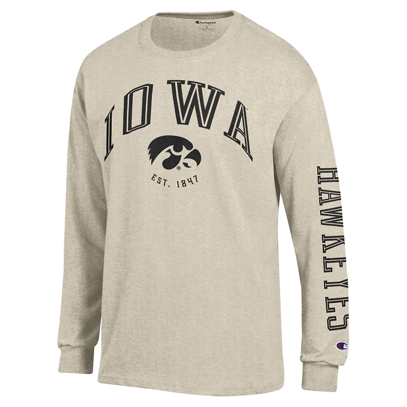 T-shirt à manches longues Champion Heather Oatmeal Iowa Hawkeyes Neutral Arch pour homme