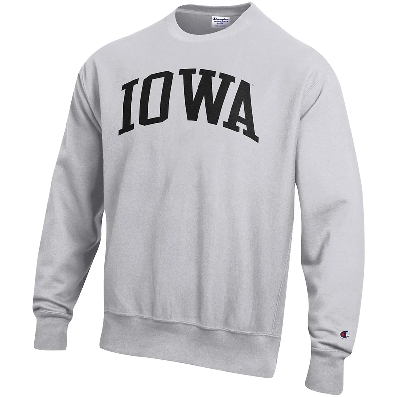 Sweat à capuche gris chiné Iowa Hawkeyes Arch Reverse Weave Champion pour homme