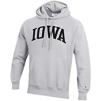 Men's Champion Heathered Gray Iowa Hawkeyes Team Arch Reverse Weave Pullover Hoodie