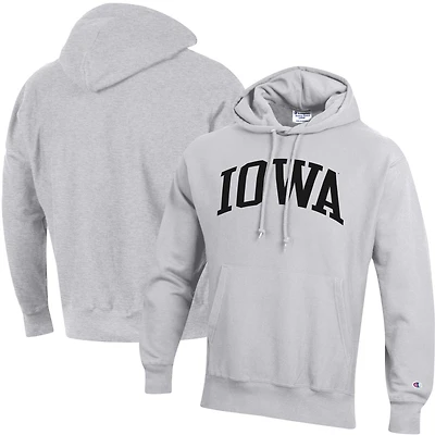 Men's Champion Heathered Gray Iowa Hawkeyes Team Arch Reverse Weave Pullover Hoodie
