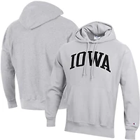 Men's Champion Heathered Gray Iowa Hawkeyes Team Arch Reverse Weave Pullover Hoodie