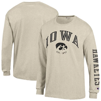 Men's Champion Oatmeal Iowa Hawkeyes Neutral Arch Long-Sleeve T-Shirt