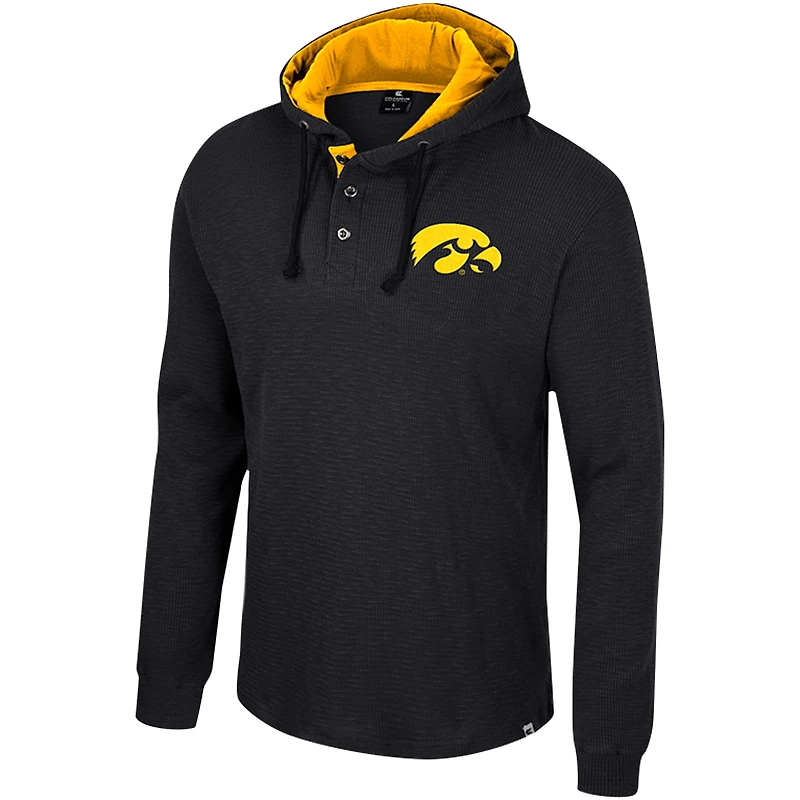 Men's Colosseum Black Iowa Hawkeyes Affirmative Thermal Hoodie Long Sleeve T-Shirt