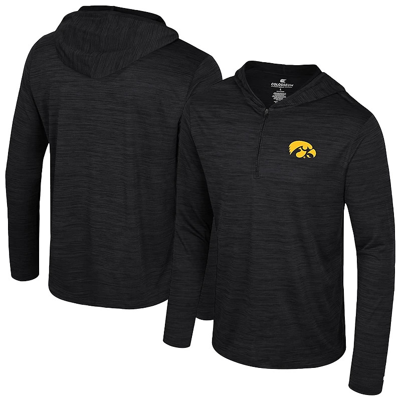 Men's Colosseum Black Iowa Hawkeyes Always Sunny Lightweight Quarter-Zip Hoodie