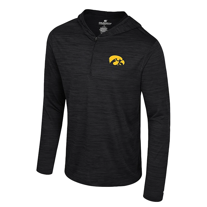 Men's Colosseum Black Iowa Hawkeyes Always Sunny Lightweight Quarter-Zip Hoodie