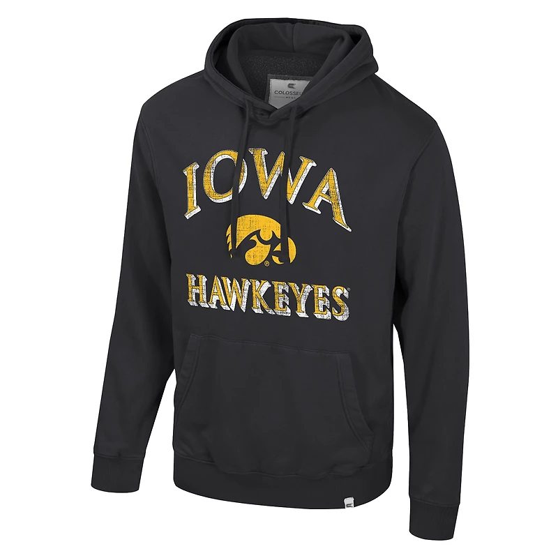 Men's Colosseum Black Iowa Hawkeyes Big & Tall Cap E-Tan Pullover Hoodie