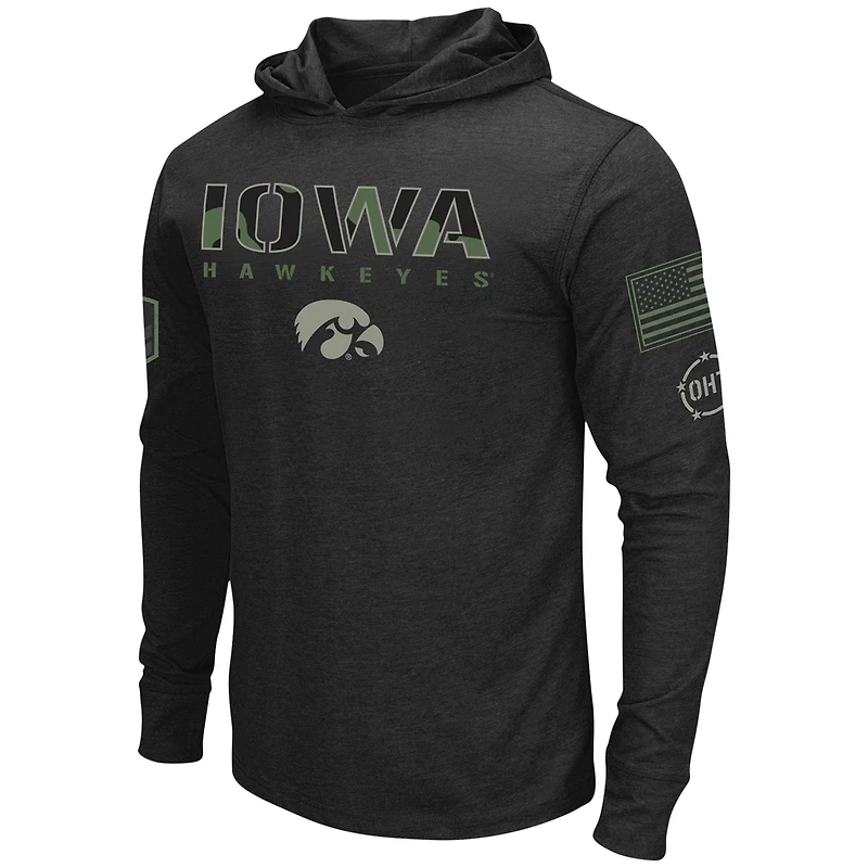 Colosseum Black Iowa Hawkeyes Big & Tall OHT Military Appreciation Tango T-shirt à capuche manches longues pour homme
