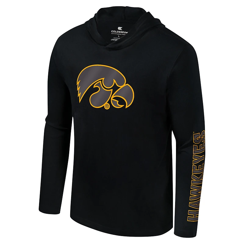 T-shirt à capuche manches longues et pour hommes Colosseum Black Iowa Hawkeyes Color Pop Active Blend 2-Hit