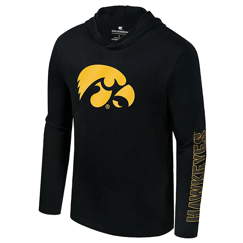 Men's Colosseum  Black Iowa Hawkeyes Color Pop Active Blend Hooded Long Sleeve T-Shirt