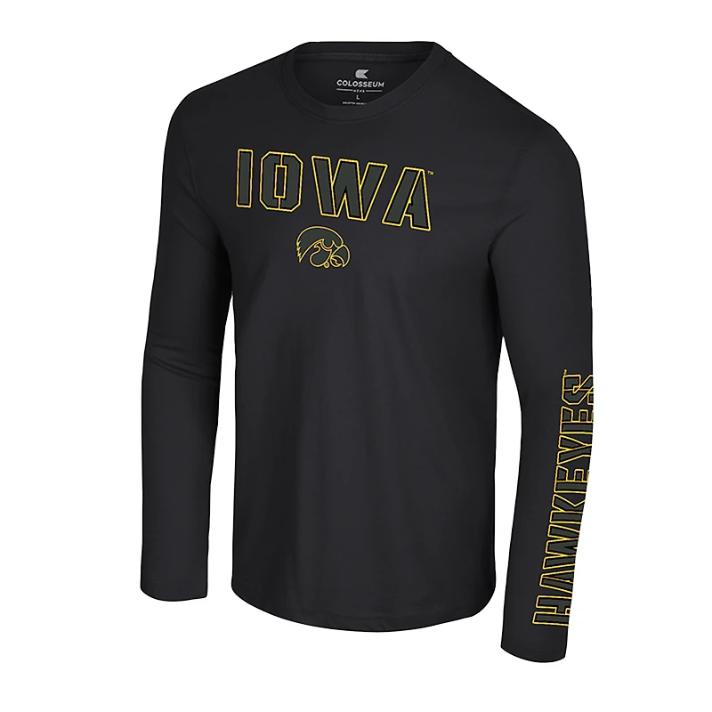 Men's Colosseum Black Iowa Hawkeyes Color Pop Active Blend Long Sleeve T-Shirt