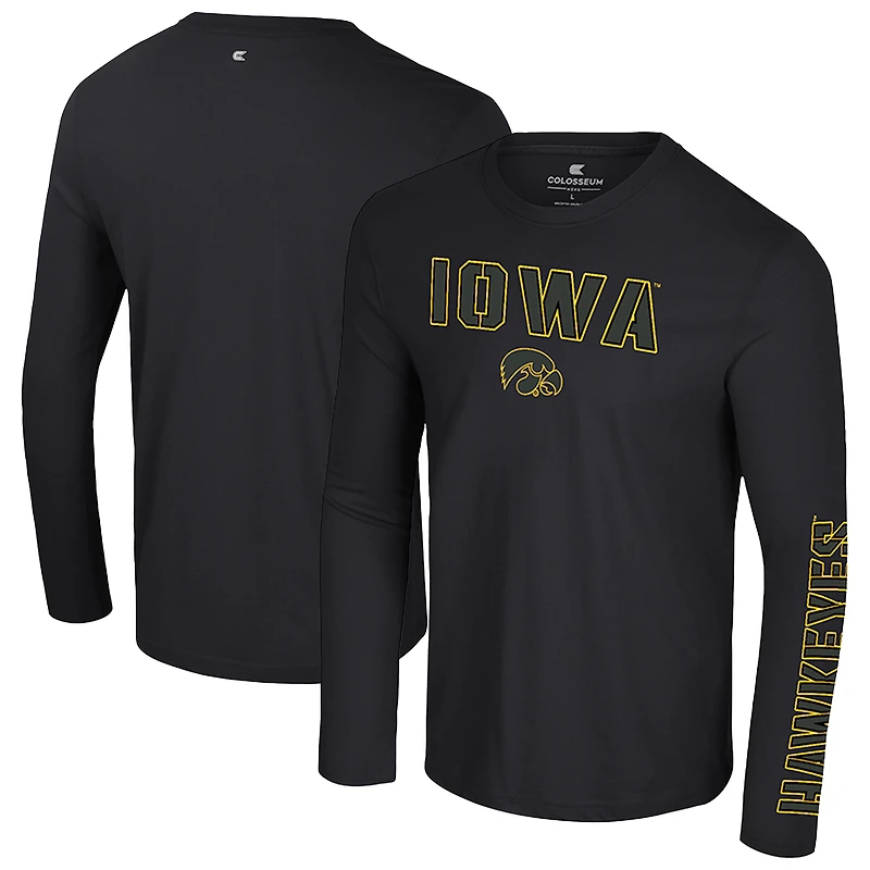 Men's Colosseum Black Iowa Hawkeyes Color Pop Active Blend Long Sleeve T-Shirt