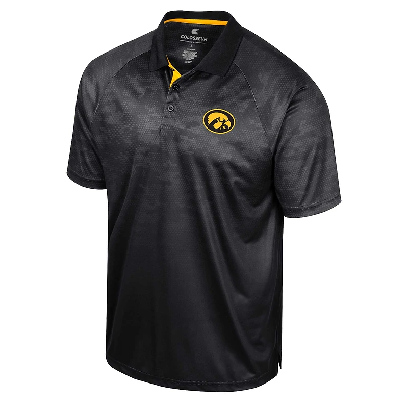 Polo à manches raglan en nid d'abeille Colosseum Iowa Hawkeyes noir pour hommes