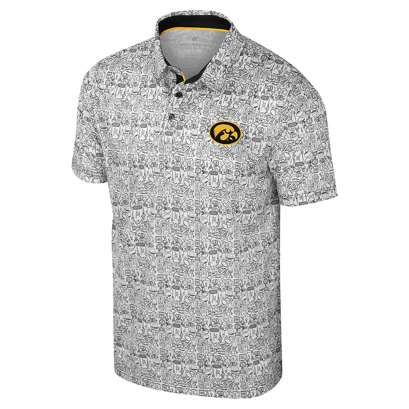 Men's Colosseum Black Iowa Hawkeyes It's Time! Allover Print Polo