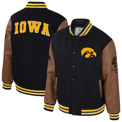Men's Colosseum  Black Iowa Hawkeyes Letterman Full-Snap Varsity Jacket