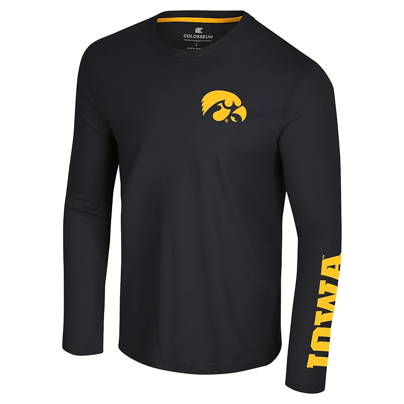 T-shirt à manches longues Colosseum Black Iowa Hawkeyes Logo Lockup 3-Hit Active Blend pour hommes