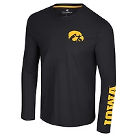 T-shirt à manches longues Colosseum Black Iowa Hawkeyes Logo Lockup 3-Hit Active Blend pour hommes