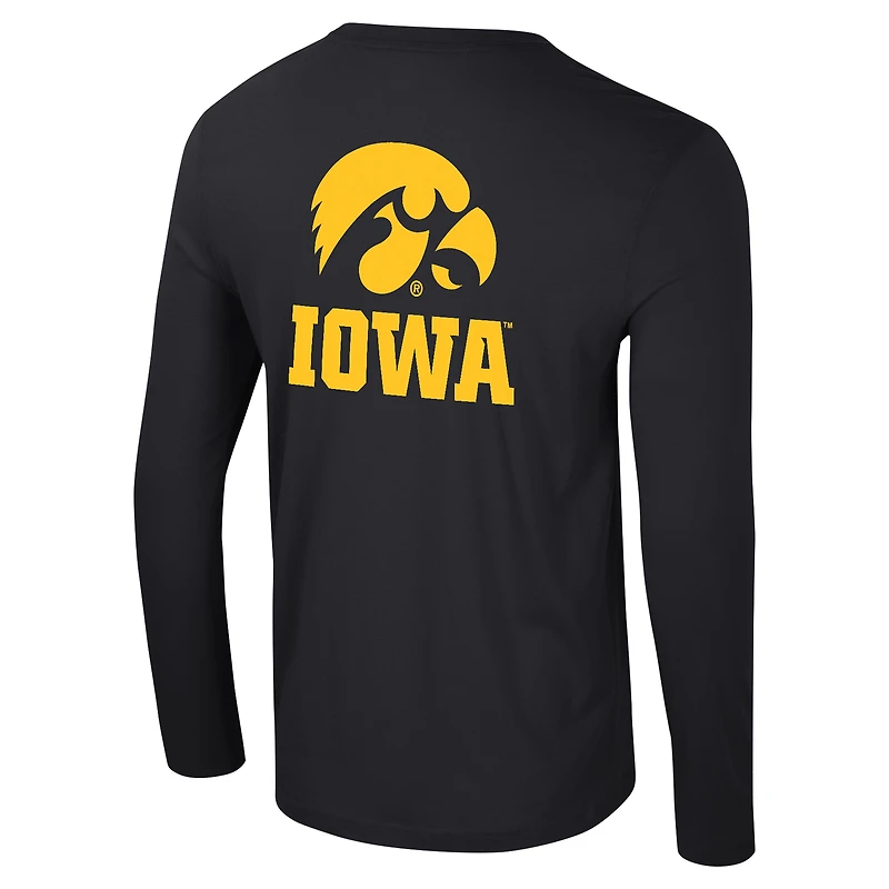 T-shirt à manches longues Colosseum Black Iowa Hawkeyes Logo Lockup 3-Hit Active Blend pour hommes