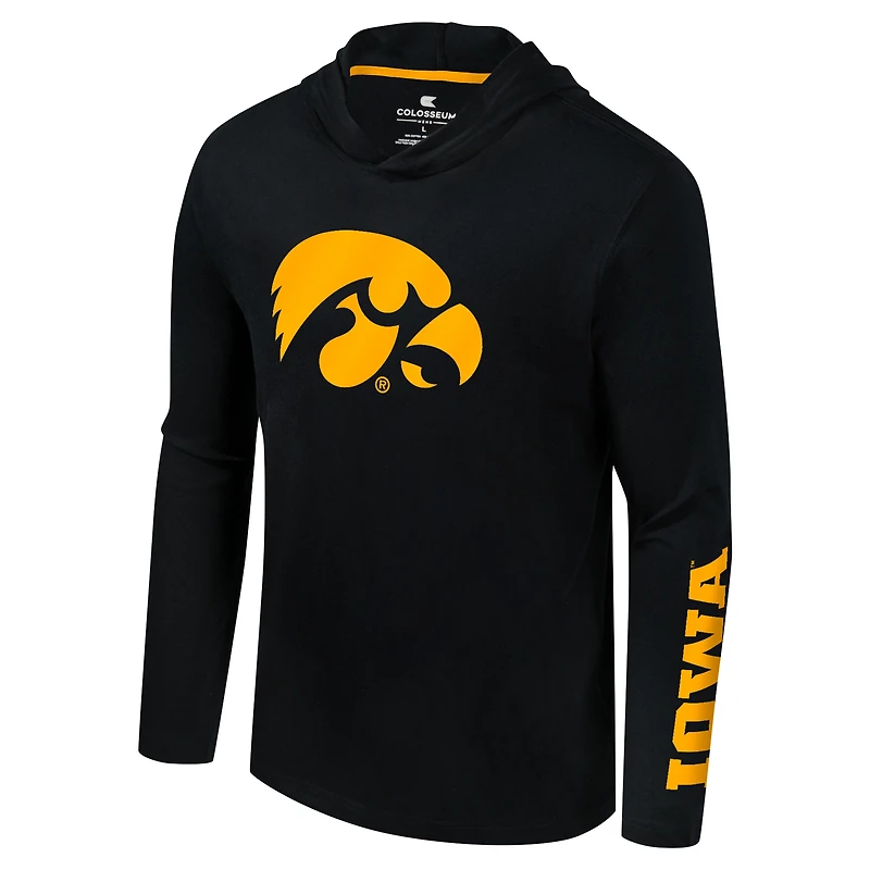 Men's Colosseum Black Iowa Hawkeyes Logo Lockup Active Blend Long Sleeve  T-Shirt Hoodie