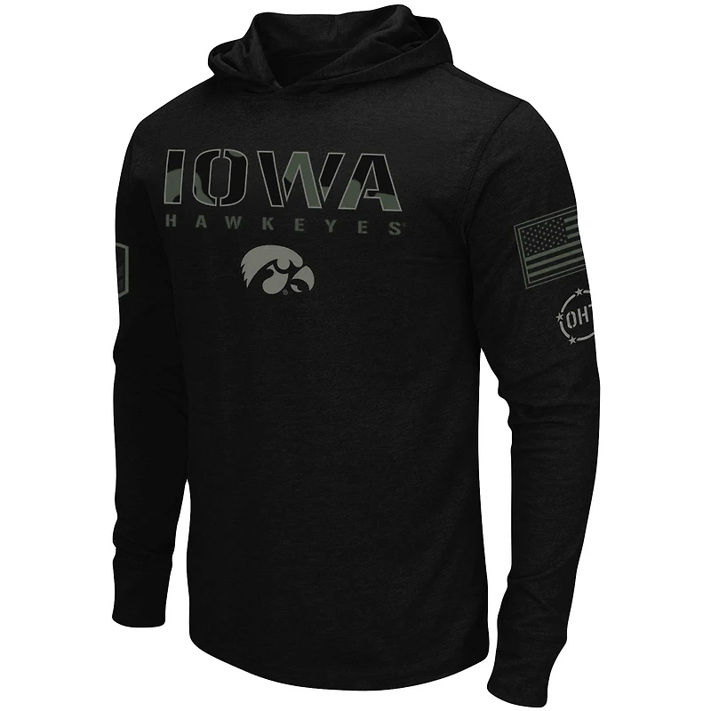 T-shirt à manches longues capuche Colosseum Black Iowa Hawkeyes OHT en hommage aux militaires