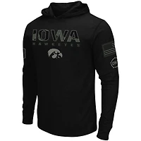 T-shirt à manches longues capuche Colosseum Black Iowa Hawkeyes OHT en hommage aux militaires
