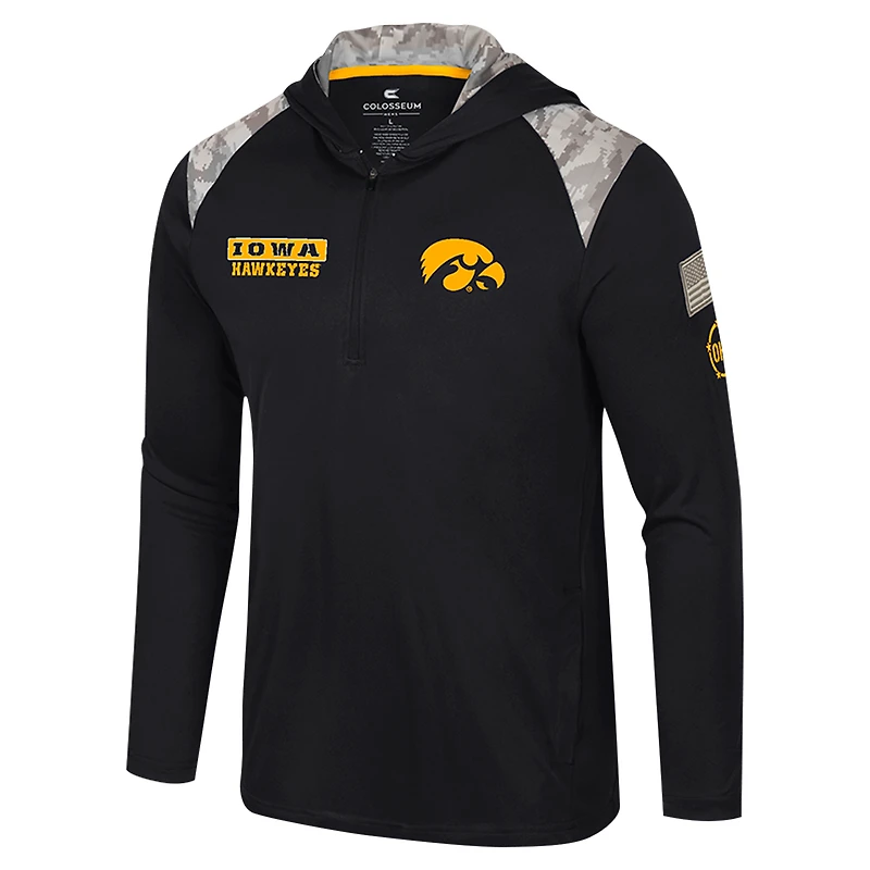 Men's Colosseum Black Iowa Hawkeyes OHT Military Appreciation Quarter-Zip Hoodie Jacket