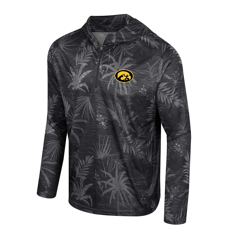 Haut à capuche léger quart de zip imprimé Colosseum Black Iowa Hawkeyes Palms pour hommes