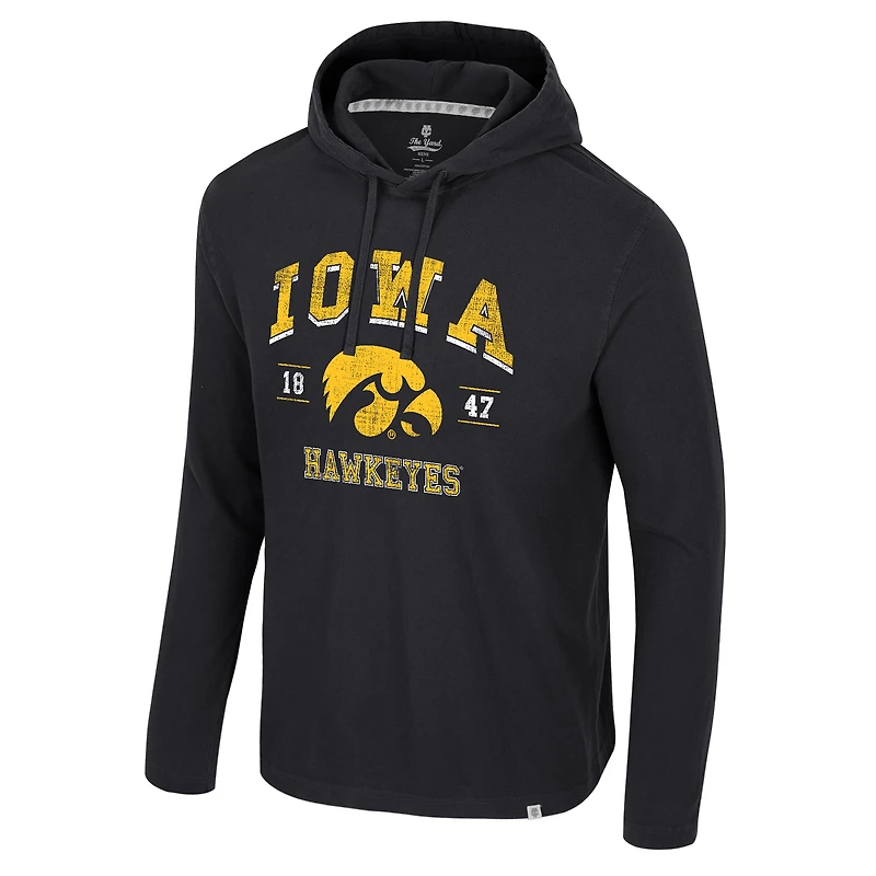 Sweat à capuche délavé noir Iowa Hawkeyes Simoleans pour homme Colosseum