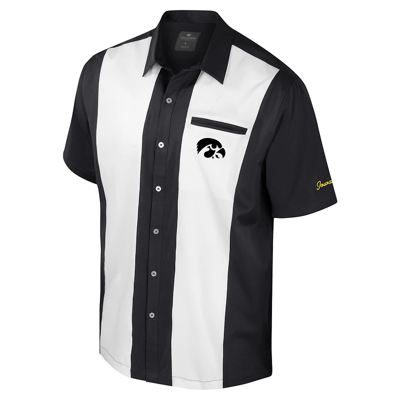 Men's Colosseum Black Iowa Hawkeyes Strike Bowling Button-Up Shirt