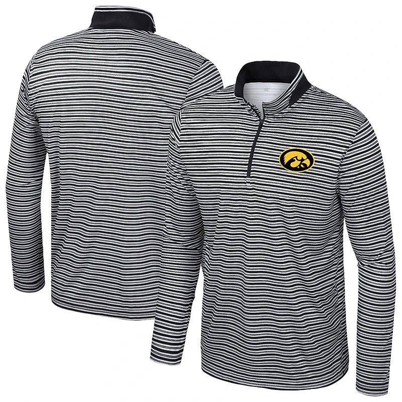 Men's Colosseum Black Iowa Hawkeyes Striped Quarter-Zip Top