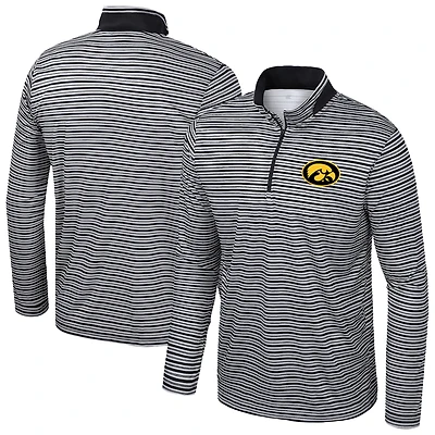 Men's Colosseum Black Iowa Hawkeyes Striped Quarter-Zip Top