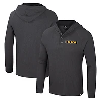 T-shirt à capuche manches longues Henley pour homme Colosseum Charcoal Iowa Hawkeyes Dujour Ralgan